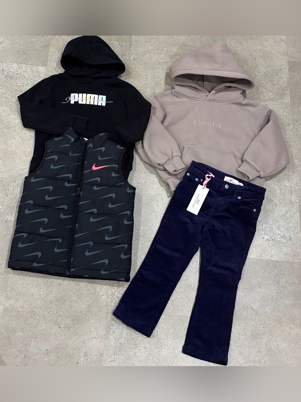 Girls COMFRT/NIKE/VINEYARD VINES/PUMA Sweatshirts..Vest & Pants, sz 5…1 NWT